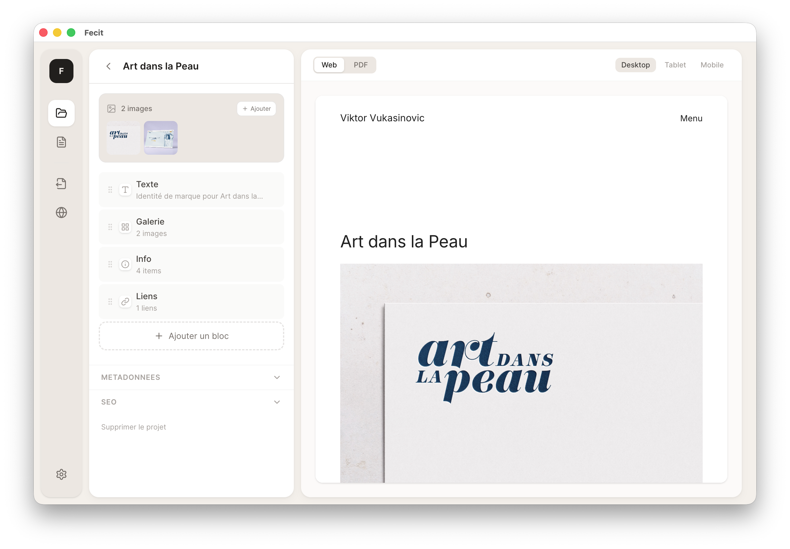 Fecit — éditeur de projet avec preview en direct