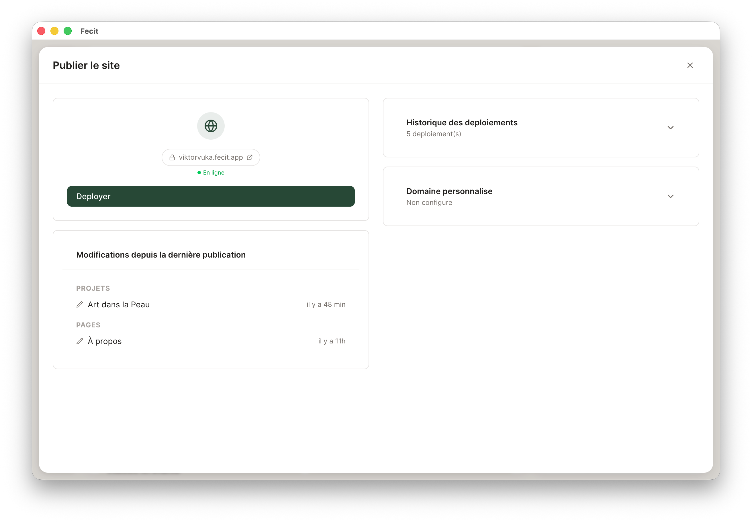 Fecit — publier le site sur Cloudflare en un clic